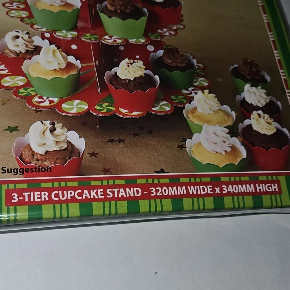 NEW Holiday Cupcake Stand Cardboard Disposable 3-Tier Christmas Gingerbread Man